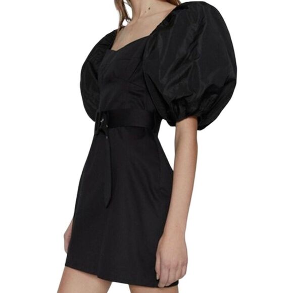 Zara Black Puff Sleeve Fitted Sweetheart Neckline Mini Dress - Picture 12 of 15